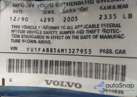 1991 Volvo 740 from USA, damaged, VIN YV1FA8856M1327955